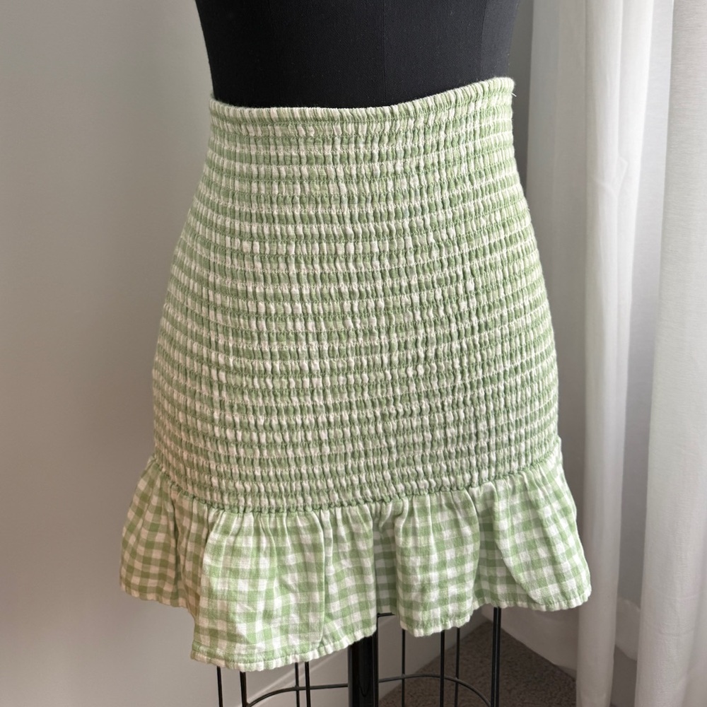 American Eagle Outfitters Green Gingham Mini Skirt